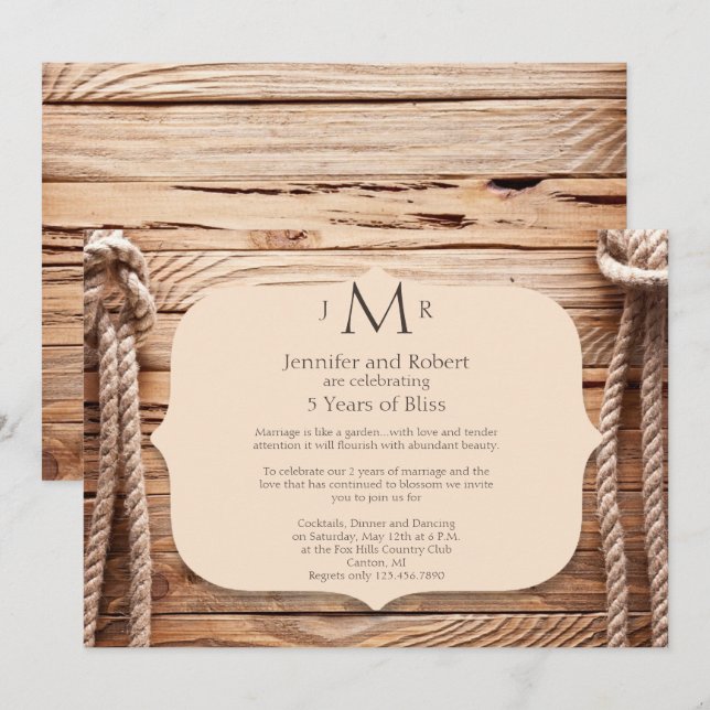 Love Knot 5th Wedding Anniversary Invitation (Front/Back)