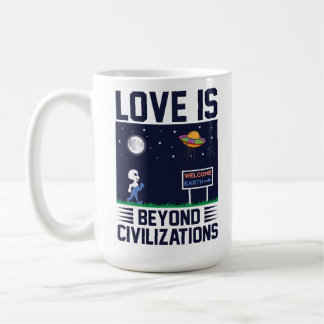 Love knows no border cute fun filled with alien coffee mug