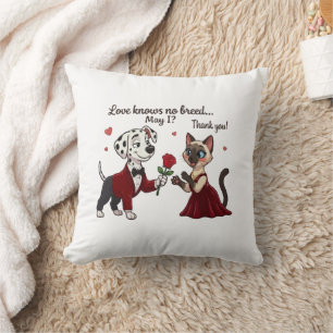Love Knows No Breed Dalmatian and Siamese Cat Throw Pillow