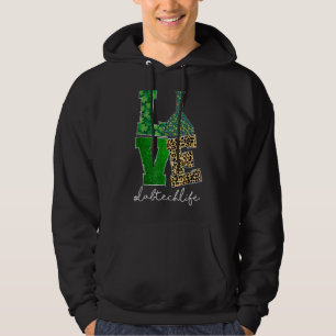 Love Lab Tech Life Shamrocks Leopard Happy St Patr Hoodie