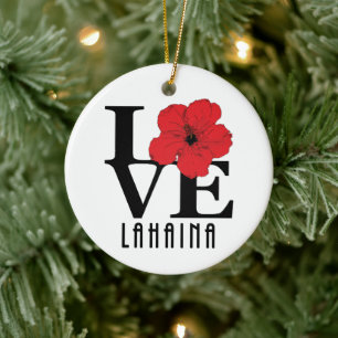 LOVE Lahaina Red Hibiscus Ceramic Ornament