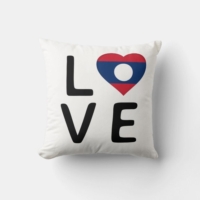 Love - Laos Flag Throw Pillow (Front)