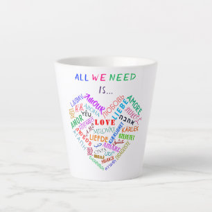 Love Latte Mug d'amour multilingue Texte du coeur 
