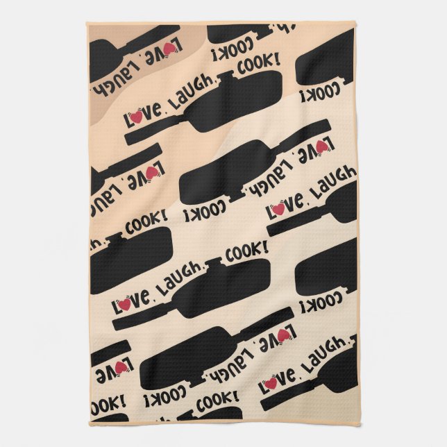 "Love, Laugh, Cook!" Kitchen Tea Towel (Vertical)