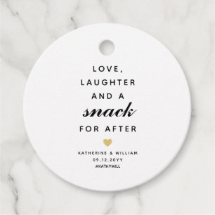 Love, Laughter and a Snack for After Wedding Snack Favour Tags