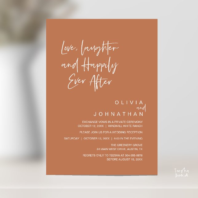 Love, Laughter and Happily Ever After, Modern Invitation (Love, Laughter and Happily Ever After, Modern Boho Wedding Invites Card PDF Brown Copper Terracotta)