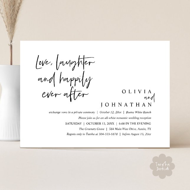 Love, Laughter And Happily Ever After Reception Invitation (Love, Laughter And Happily Ever After Reception Modern Minimalist Invitation Card PDF Black White)