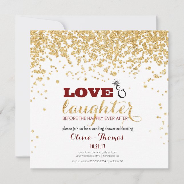 Love & Laughter Gold Glitter Wedding Shower Invite (Front)