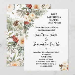 Love Laughter Happily Engagement Winter Floral Invitation
