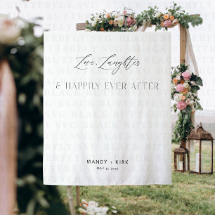 Love Laughter Happily Ever After Wedding Backdrop Tapestry