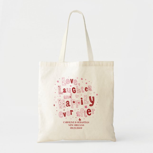 Love Laughter Happily Ever Personalized Wedding Tote Bag (Front)