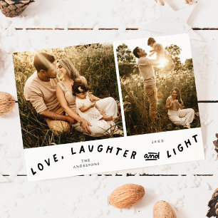 Love Laughter Light Christmas Photo White Holiday Card