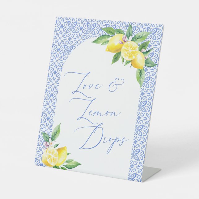 Love & Lemon Drops Italian Blue Tile Positano Pedestal Sign (Front)