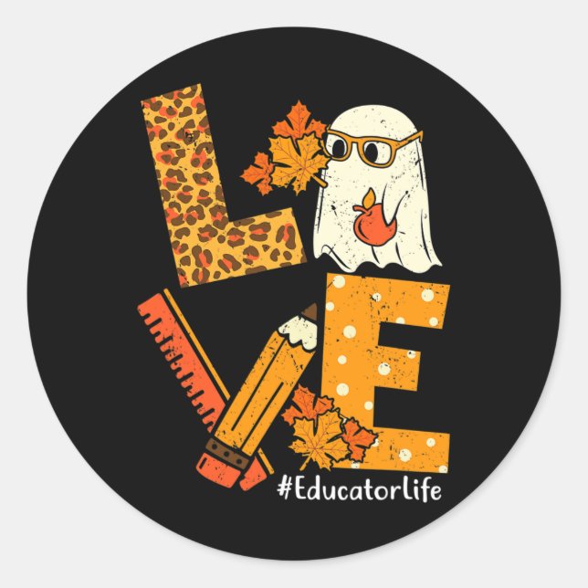 LOVE Leopard Ghost Educator Life Halloween Costume Classic Round Sticker (Front)