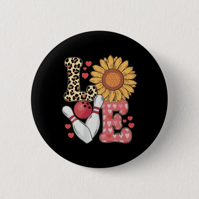 Love Leopard Sunflower Bowling Valentine Bowling P 2 Inch Round Button (Front)
