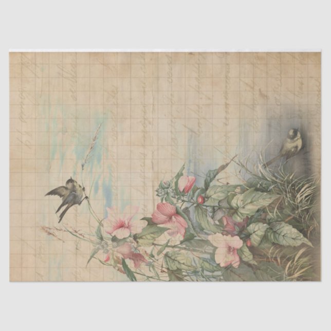 Love Letter with Hibiscus Decoupage | Tissue Paper (Front)