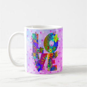 LOVE Letter Word Floral Rainbow Flowers Coffee Mug