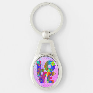 LOVE Letter Word Floral Rainbow Flowers Keychain