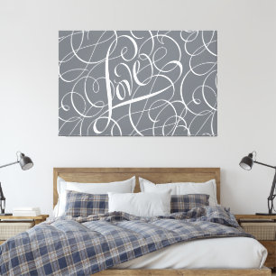 LOVE Lettering Modern Heart Abstract Grey White Canvas Print