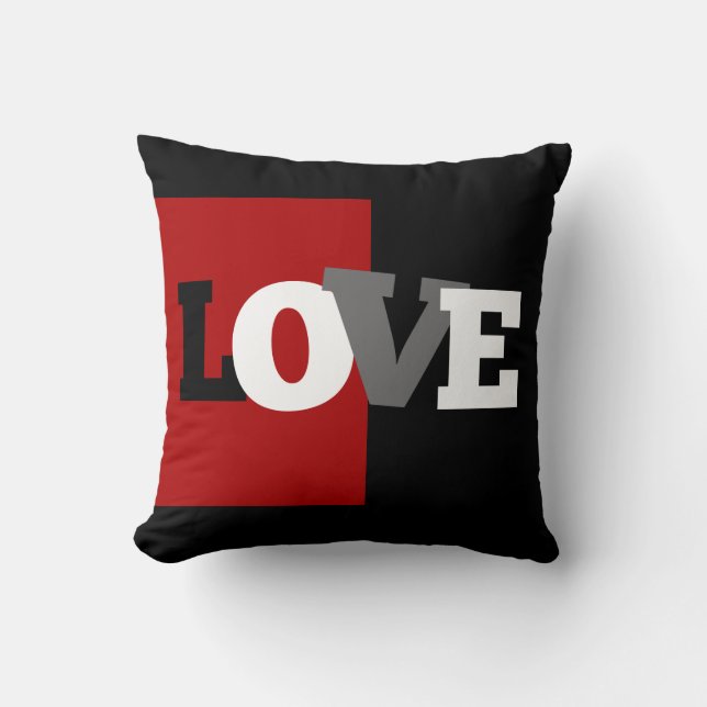 LOVE letters (black, white, grey, crimson) Throw Pillow (Front)
