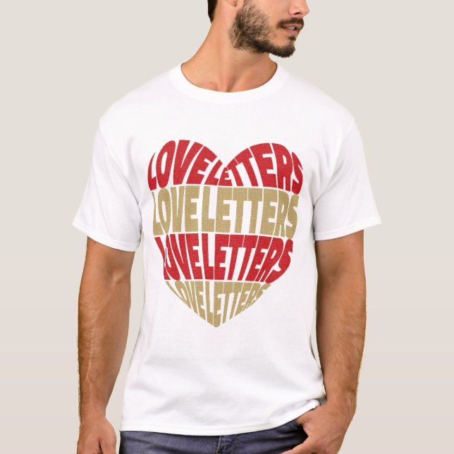 Love Letters Red Gold Glitter Heart T-Shirt (Front)