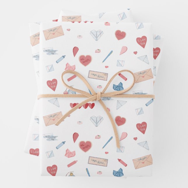 Love Letters Valentine Stationery Valetines Day Wrapping Paper Sheet (In situ)