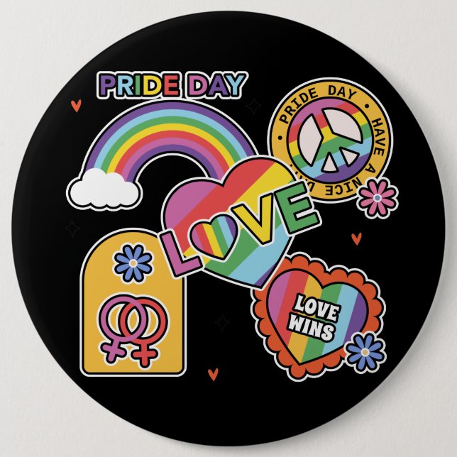 Love. LGBT+Pride. Pride day. Rainbow love.  Button (Front)