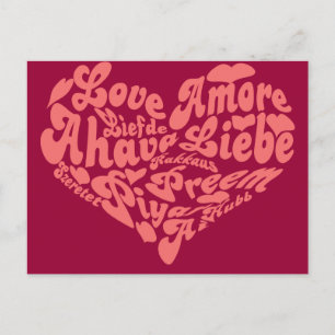 Love Liebe Amour in all Languages Postcard
