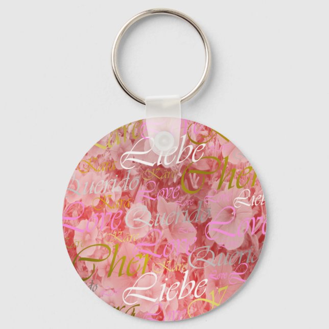 Love,liebe,kara,cher,käre,querido,text,rose,festiv Keychain (Front)