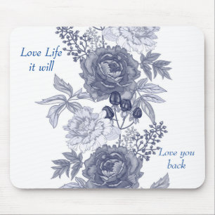 Love Life Blue Floral Mouse pad