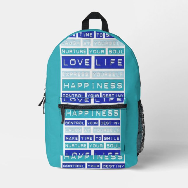Love Life Motivational Quotes Blue Backpack (Front)