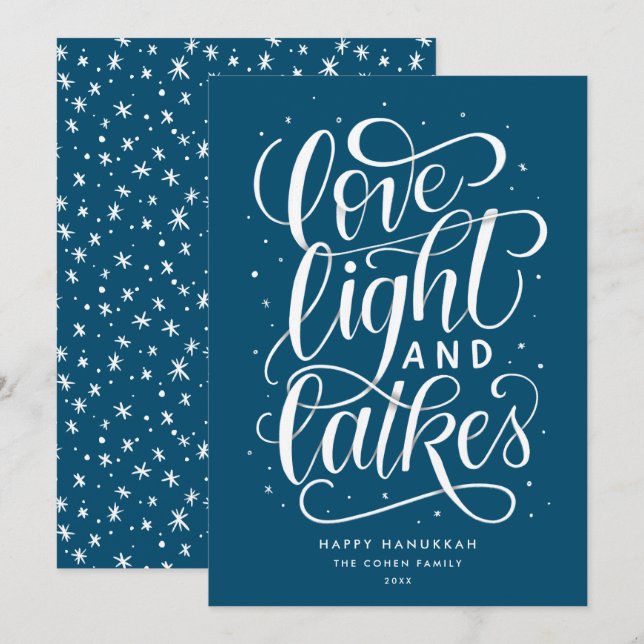 Love Light and Latkes Hanukkah Holiday Card (Front/Back)