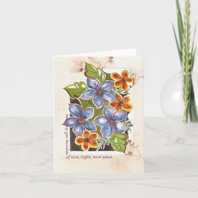 Love, light, and peace Watercolor Floral Notecard (Front)