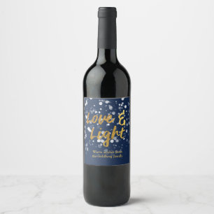 Love & Light   Faux Foil Lovely Bokeh Hanukkah Wine Label