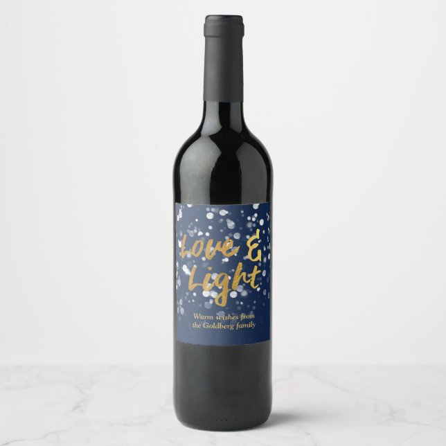 Love & Light | Faux Foil Lovely Bokeh Hanukkah Wine Label (Front)
