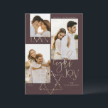 Love Light Joy Star David Hanukkah Photo Collage Holiday Card<br><div class="desc">Elegant Hanukkah three photo collage card featuring an elegant typography design "Love Joy Light" in faux gold. Sparkling gold stars create the star of David. Artwork by Moodthology Papery.</div>