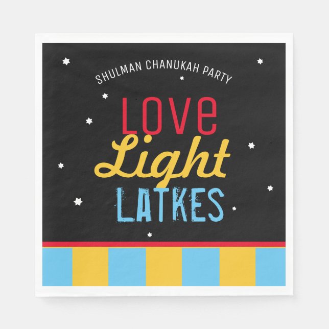 Love Light Latkes Black Hanukkah Funny Quote Napkin (Front)