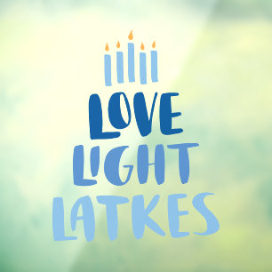 Love Light Latkes Hanukkah Candles  Window Cling