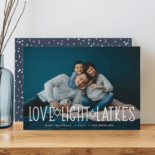 Love, Light & Latkes Hanukkah Photo Holiday Card