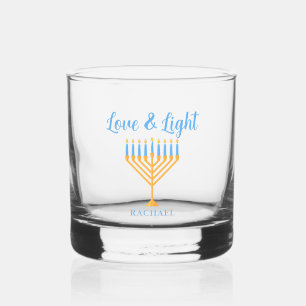 Love & Light Personalized Hanukkah Menorah Gift Whiskey Glass
