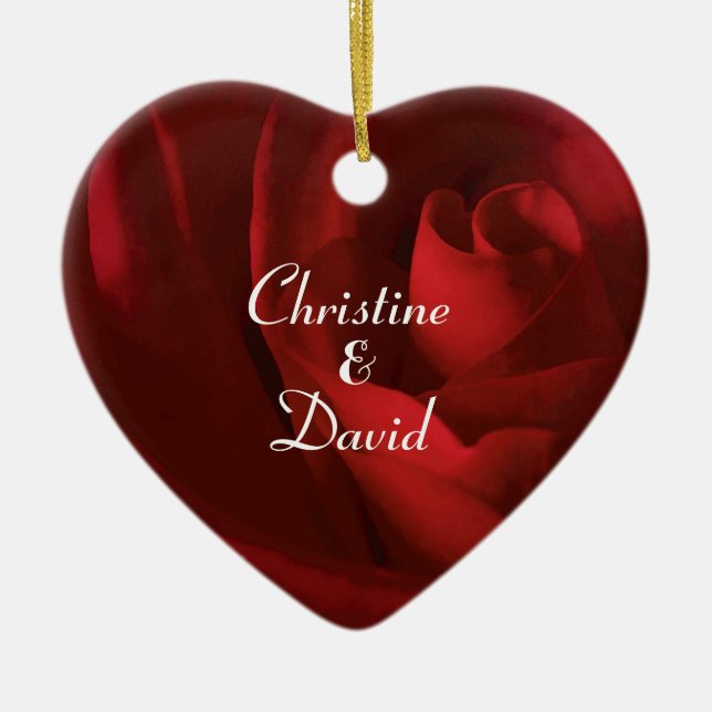 Love Like a Red Rose Personalized Ceramic Ornament (Front)