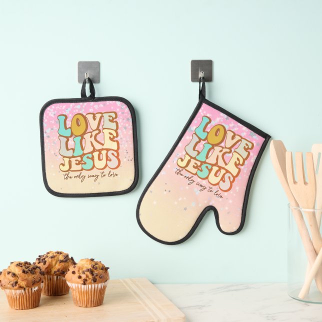 Love Like Jesus Christian  Oven Mitt & Pot Holder Set (Insitu(Hanging))