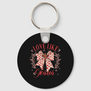 Love Like Jesus Coquette Bow Cross Valentines Chri Keychain