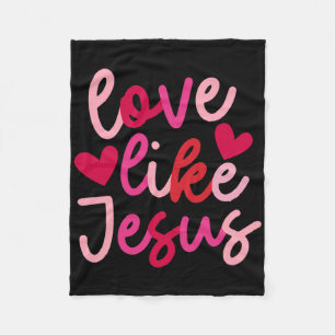 Love Like Jesus Coquette Heart Cross Christian Val Fleece Blanket