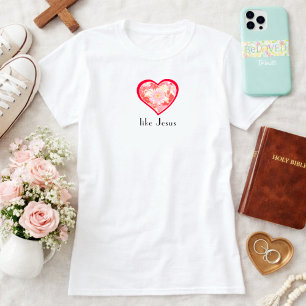 Love Like Jesus Floral Red Heart Christian T-Shirt
