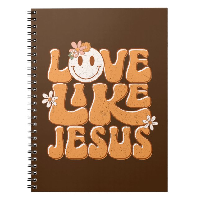 Love Like Jesus, Orange Retro Happy Face Christian Notebook (Front)