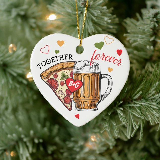 Love like pizza and beer marriage couples ceramic ornament (Tree)