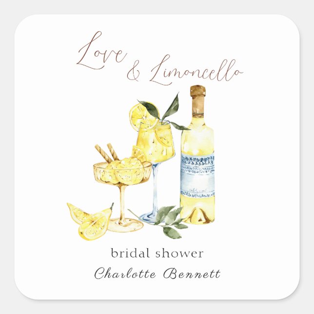 Love Limoncello Cocktail Bridal Shower Square Sticker (Front)