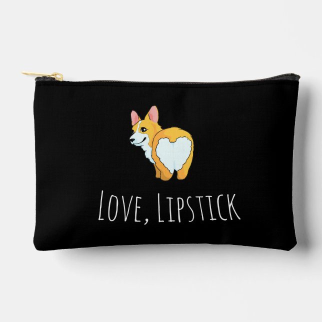 'Love, Lipstick, & Corgis' Corgi Lovers, Black  Accessory Pouch (Front)