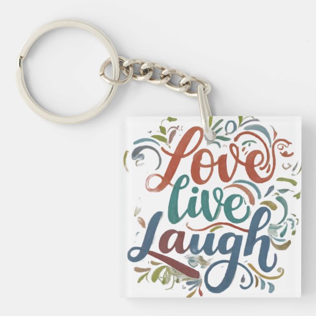 Love, Live, Laugh Square T-Shirt Keychain (Front)